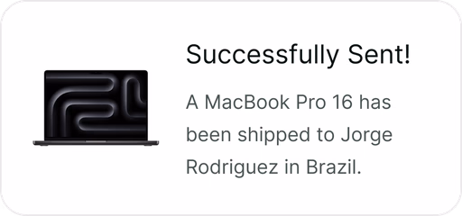 Success notification showing shipped item